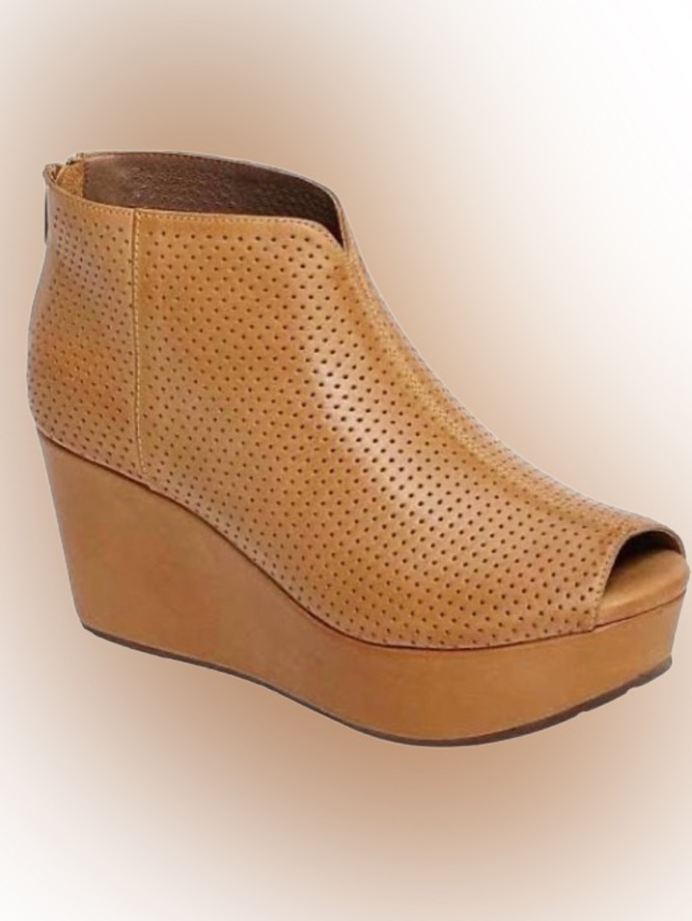 Chocolat Blu Walee Leather Peep Toe Platform Bootie Sz 7.5 Camel Wedge Boho - Picture 13 of 13